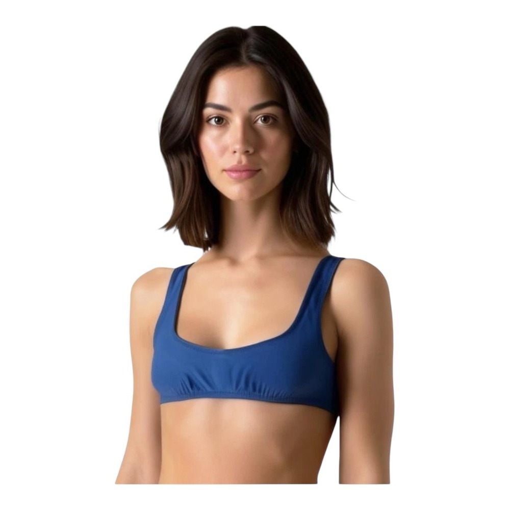 J Crew Blue Heritage Scoopneck Bikini Top Size Medium BX611 Hook‎ Back Lined New